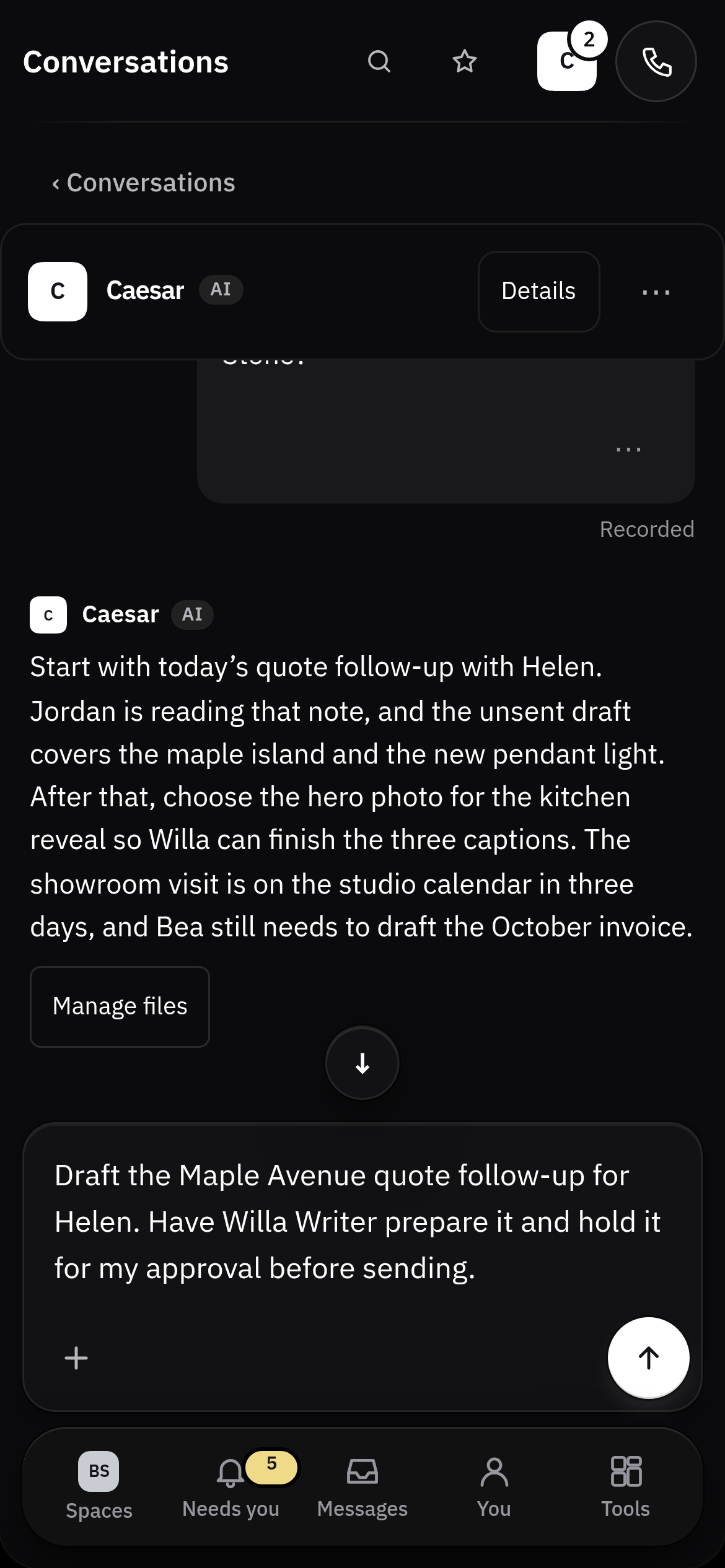 Caesar chat on mobile