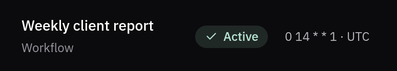 Weekly client report automation and schedule