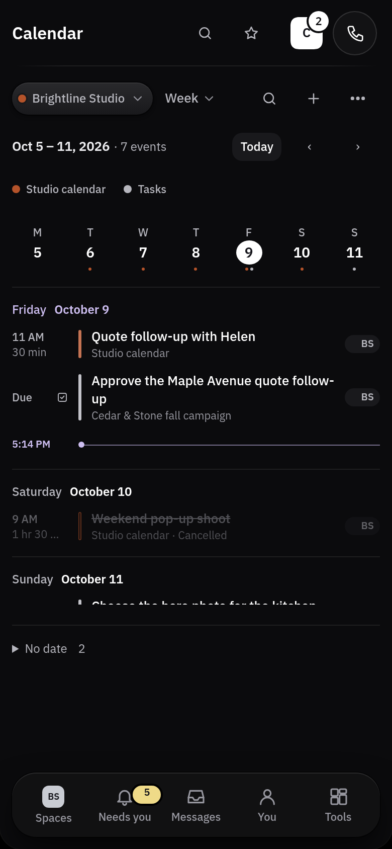 Shared calendar on phone