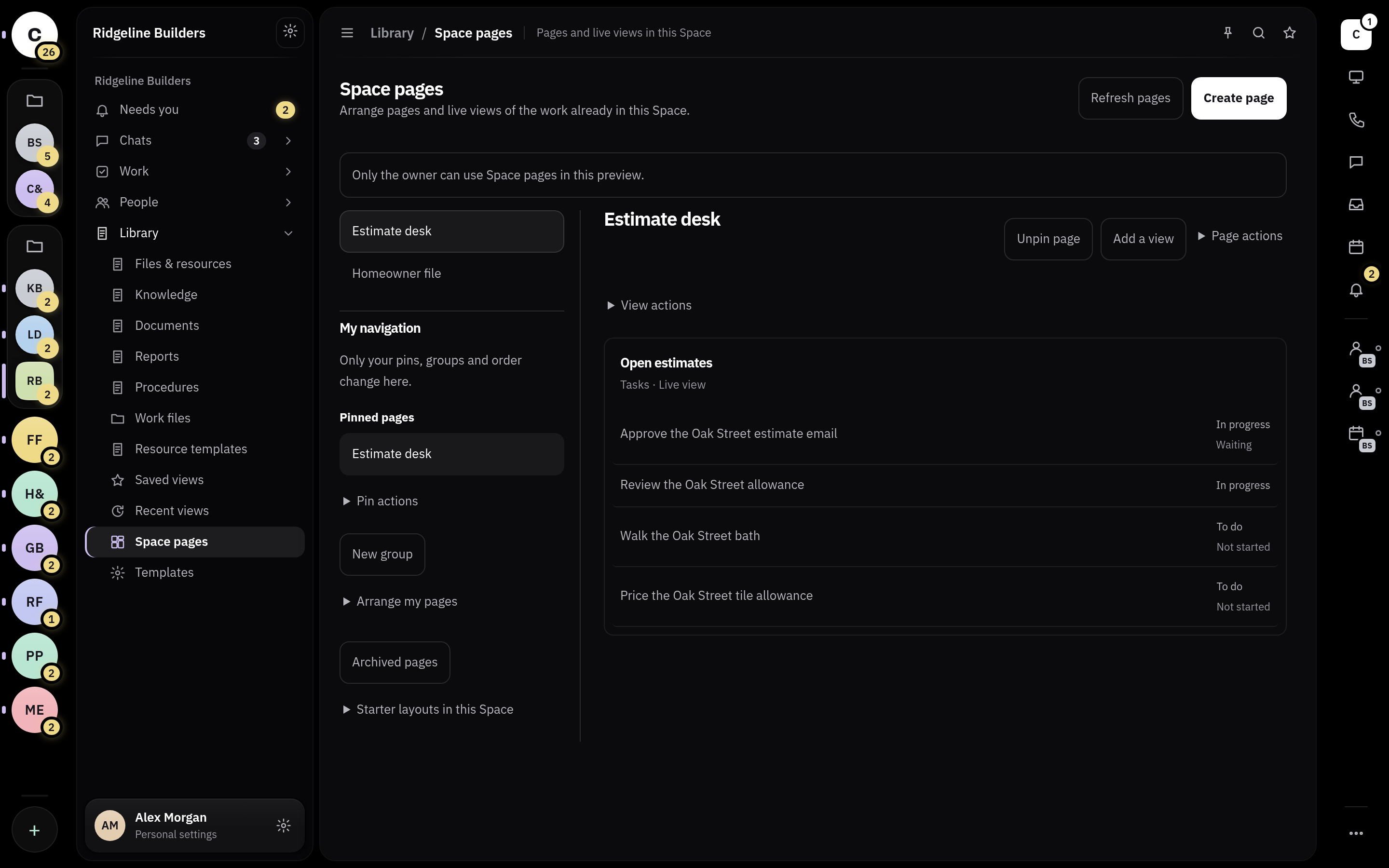 Ridgeline custom Space page